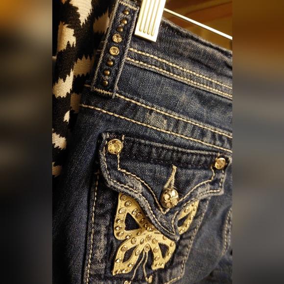Miss Me • Girls 10 Bootcut Denim Blue Jeans Butterfly Bling Biker Rhinestone
